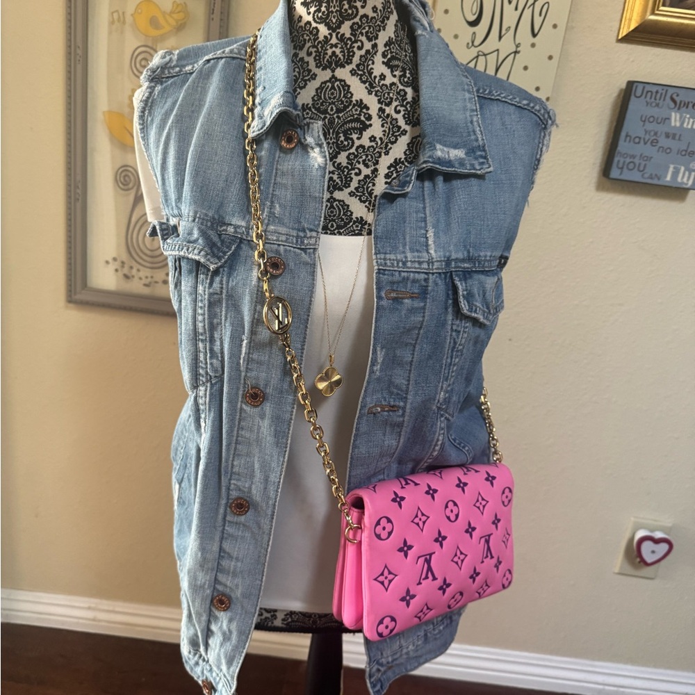 Lucky Brand Distressed Blue Denim Jacket Vest  -2XL